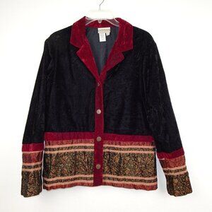 Coldwater Creek Velvet Blazer Jacket Women's Size M Black Red Boho Tapestry
